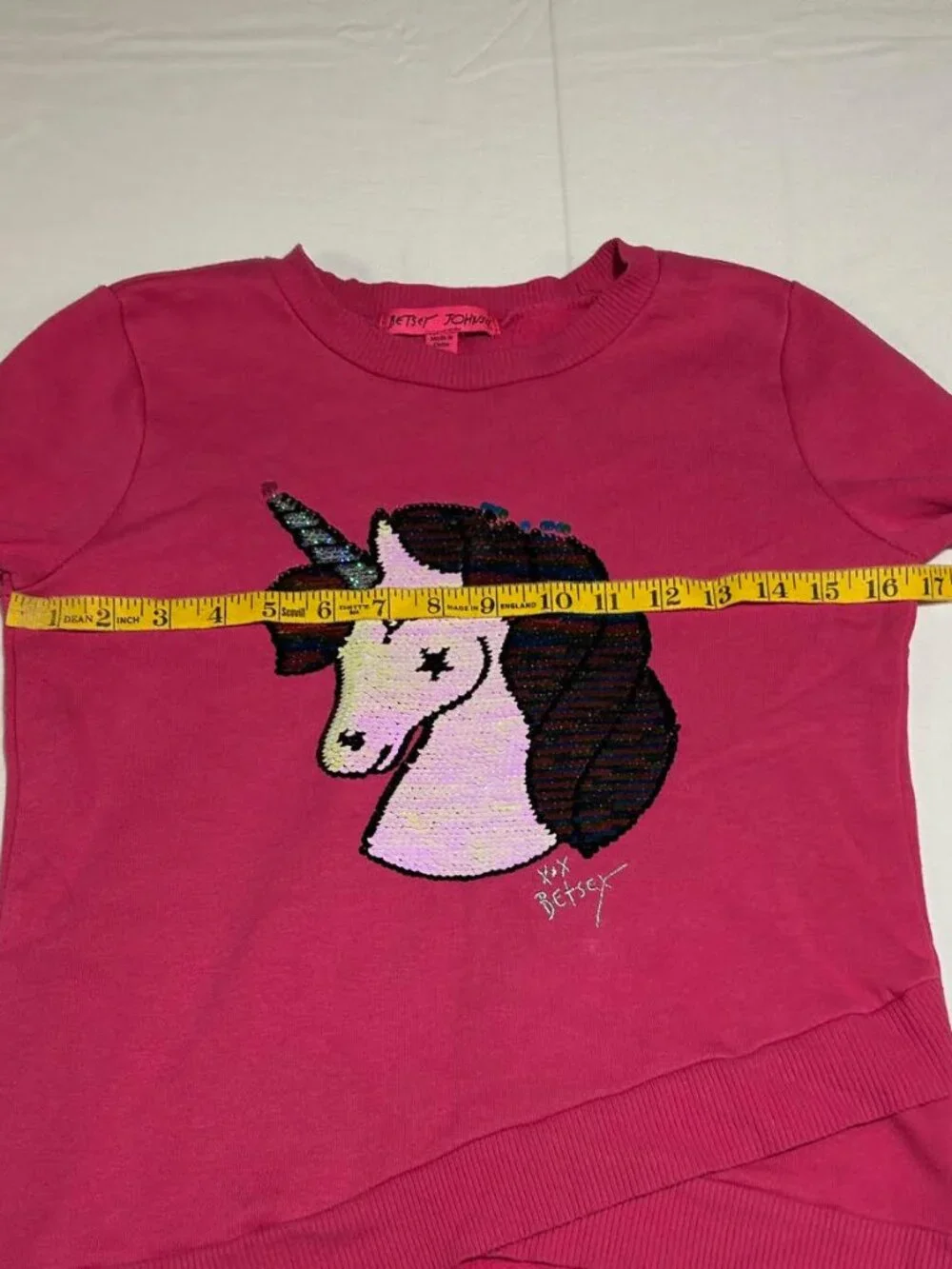 Betsey Johnson Girls 10 Pink Rainbow Flip Sequin Unicorn Long Sleeve Sweatshirt